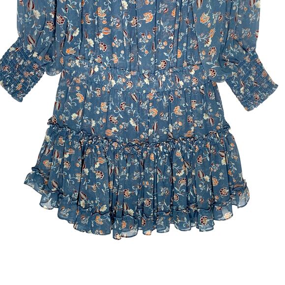 MISA Los Angeles Katryna Off Shoulder Ruffle Mini Dress Blue Floral M Cottage - Picture 6 of 9